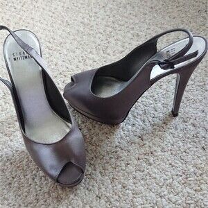 stuart weitzman gray satin peep toe pumps size 7M